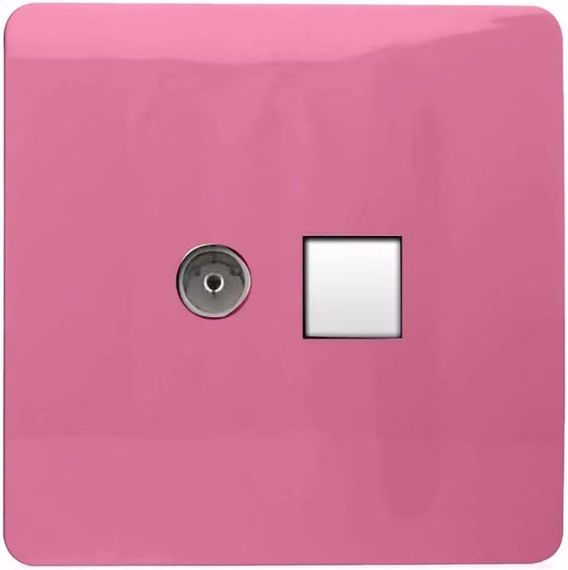 Trendi Switch 2 Gang TV Co-Axial and RJ45 Cat 6 Ethernet Combination Flush Plate in Pink