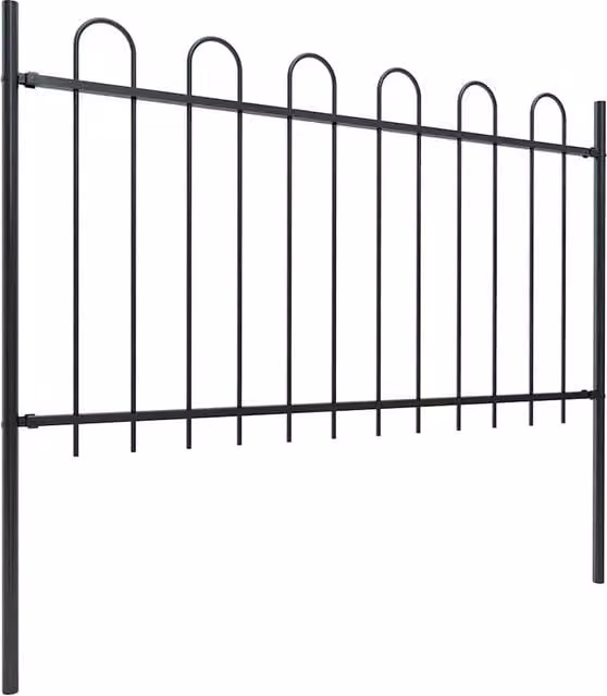 Berkfield Black Steel Hoop Top Garden Fence, W: 11.9 m, H: 1 m