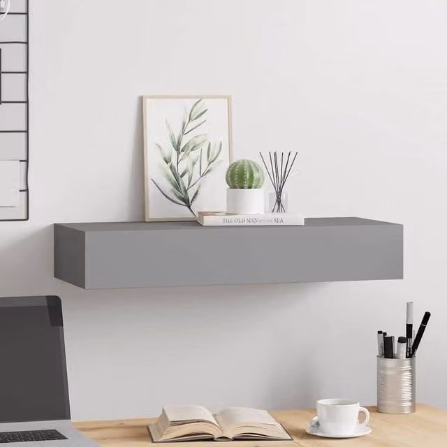 Berkfield Home Elegant Wall-mounted Drawer Shelf in Grey, W: 60 cm, D: 23.5 cm, H: 10 cm