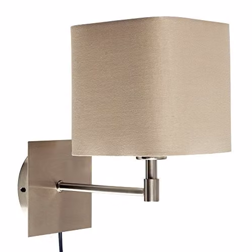ValueLights Modern Beige Fabric Wall Light with Brushed Chrome Finish