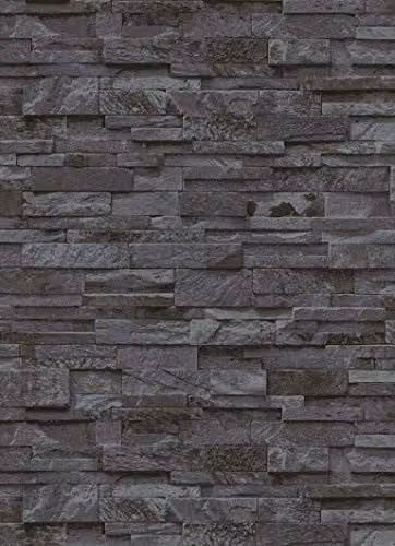 P+S Non-Woven Wallpaper in Grey, Anthracite and Black with 3D Stone Wall Optics, 02363-40