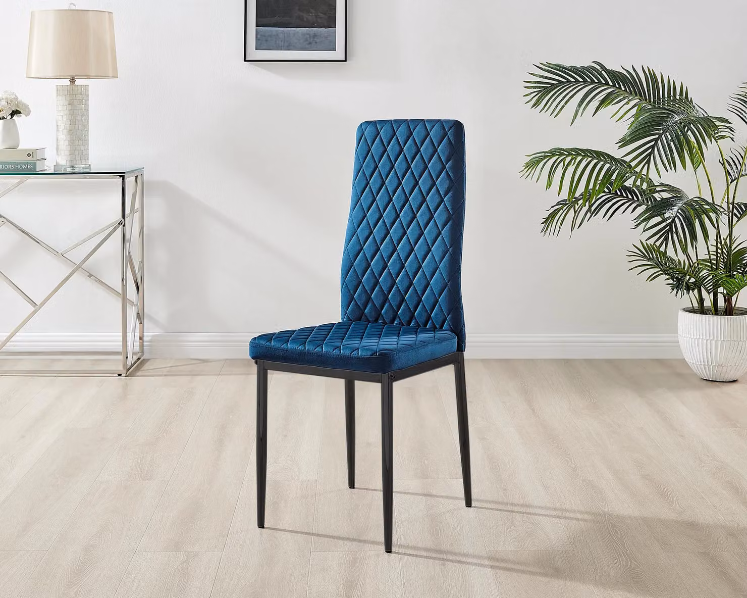 FurnitureboxUK Novara Round Glass Dining Table and 4 Milan Soft Velvet Chairs in Navy and Black – 3