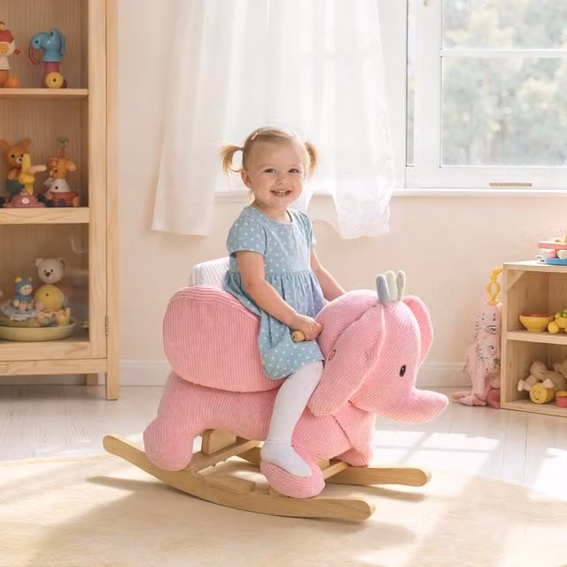 AIYAPLAY Kids Rocking Horse with Safety Belt and Sound in Pink
