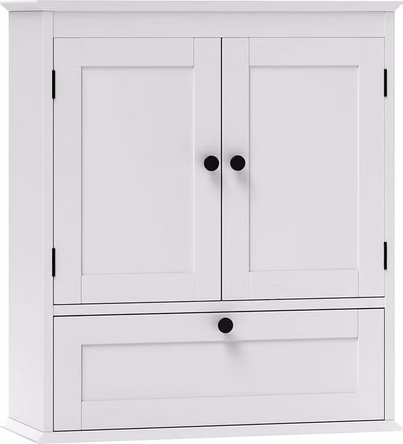 HOMCOM White Wall-Mounted Bathroom Cabinet with Hinged Doors and Internal Shelves