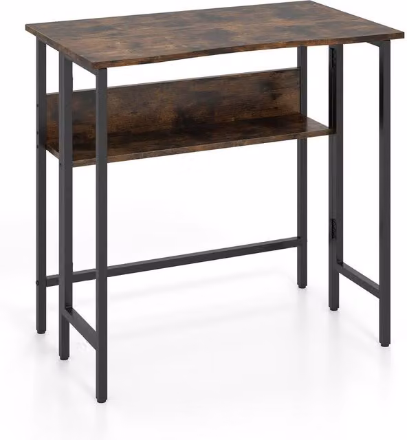 Costway Small Folding Computer Desk with Storage Shelf in Brown