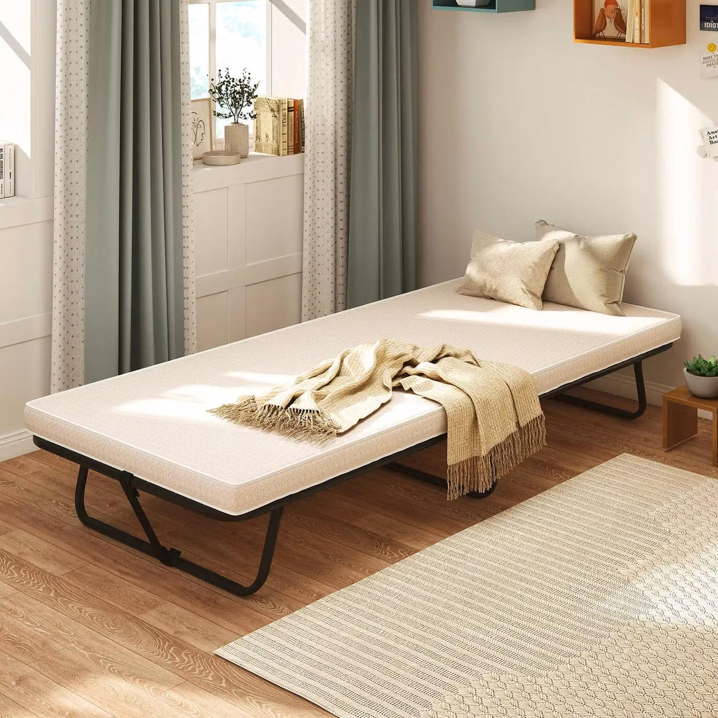 Costway Portable Folding Guest Bed with Foam Mattress, Beige, W/D/H: 80 x 190 x 35 cm – 2