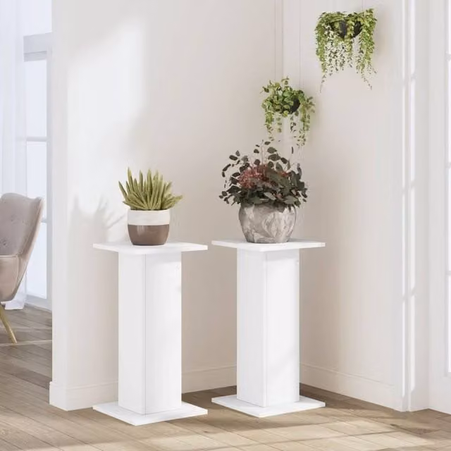 Berkfield Home Set of 2 White Plant Stands, W/D/H: 30 x 30 x 60 cm