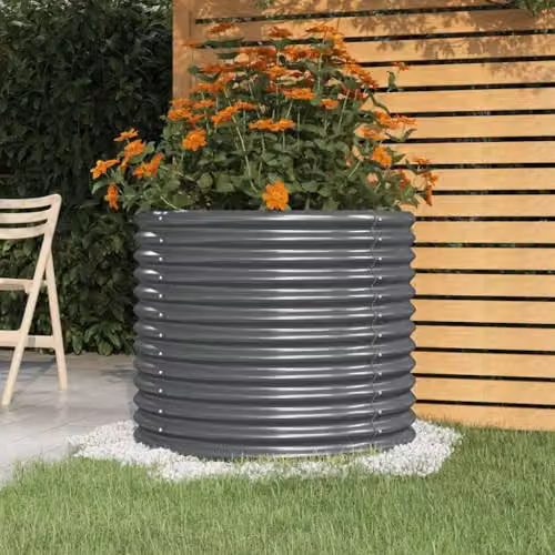 vidaXL Galvanised Steel Garden Planter, Anthracite, W: 80 cm, D: 80 cm, H: 68 cm – 2