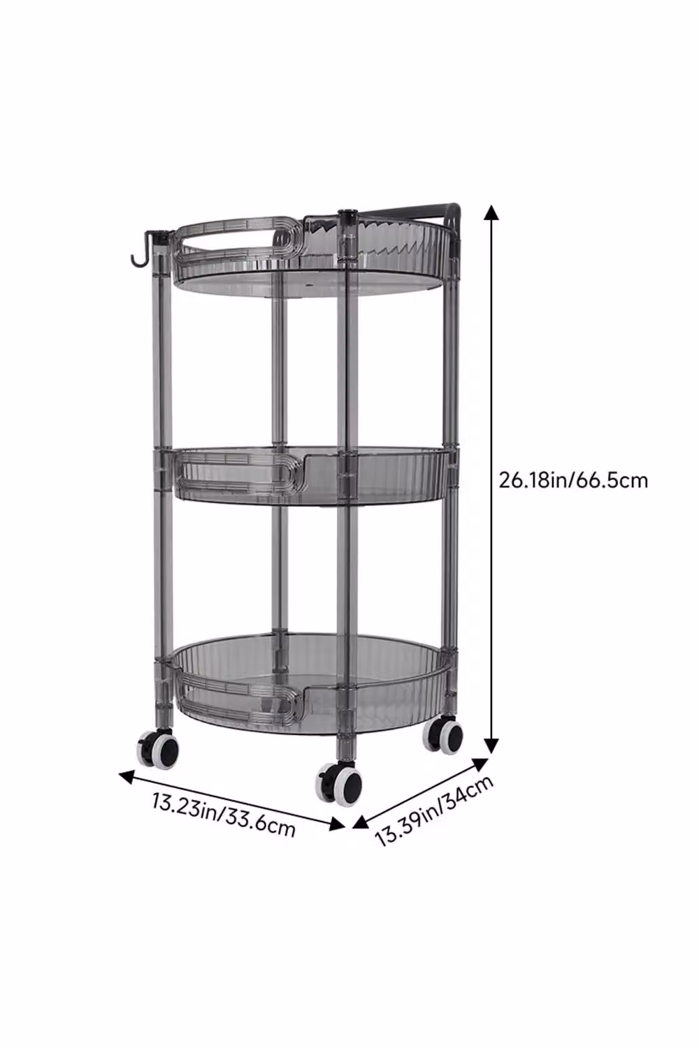 Living and Home 3-Tier Round Rolling Trolley Storage Cart Organizer in Black – 2