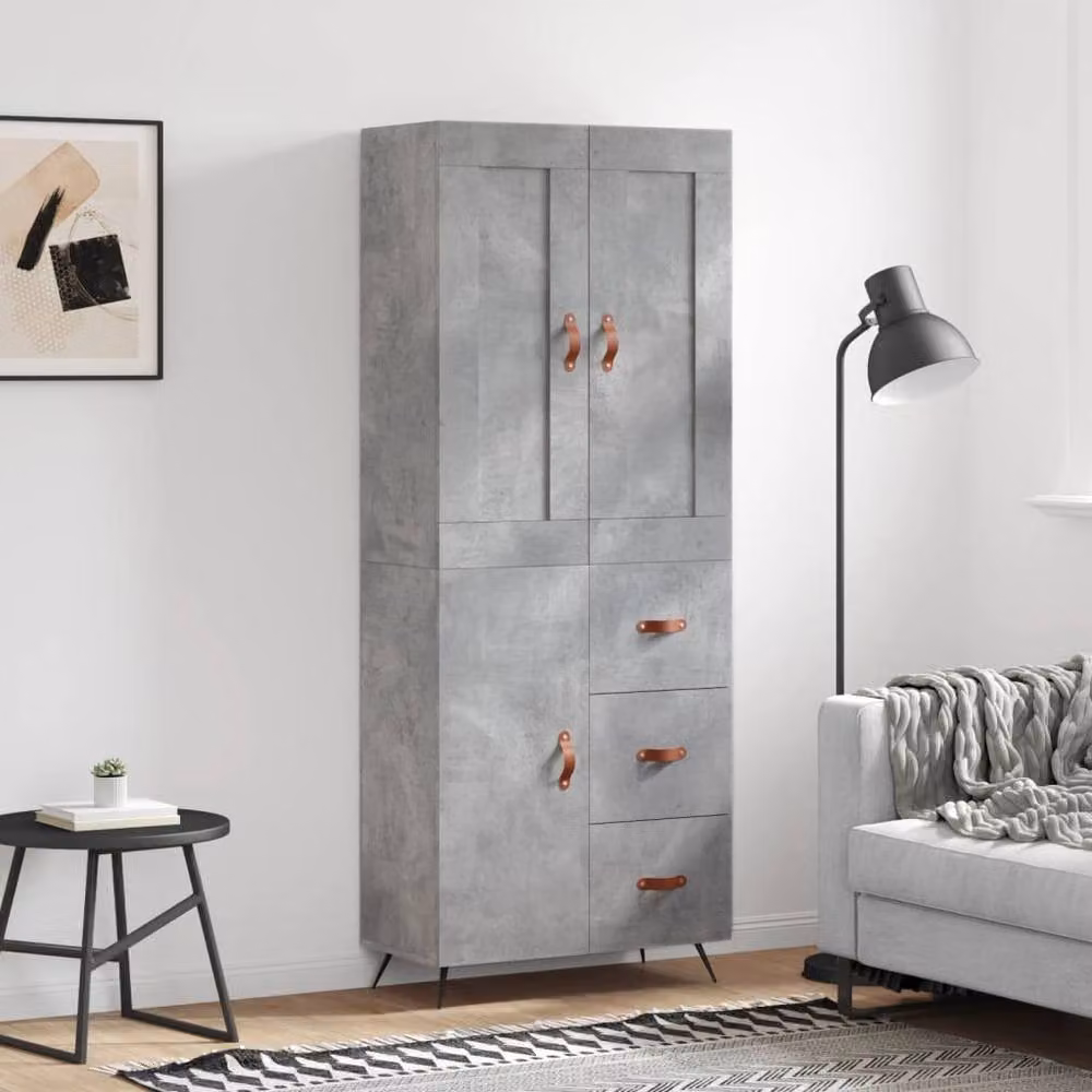 Berkfield Home Industrial Highboard in Concrete Grey, W/D/H: 69.5 x 34 x 180 cm – 2