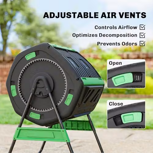 Outsunny Dual Chamber 200L Garden Compost Bin Green and Black BPA Free Outdoor Tumbler – 6