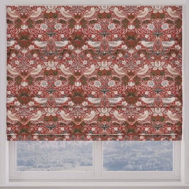 William Morris Strawberry Thief Red Floral Blackout Made to Measure Roman Blind
