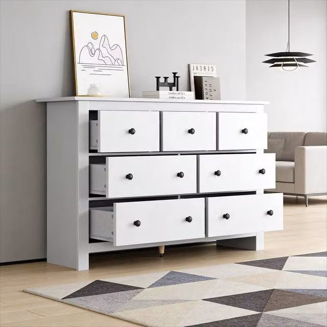 BTM White Modern Sideboard Chest of Drawers with 7 Drawers for Kitchen and Living Room, W/D/H: 152 x 40 x 89 cm – 1