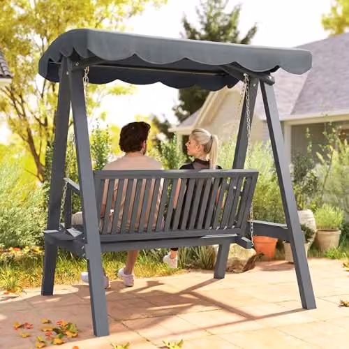Outsunny 2 Seater Grey Garden Swing Seat with UV-Resistant Sun Canopy and Armrests – 8