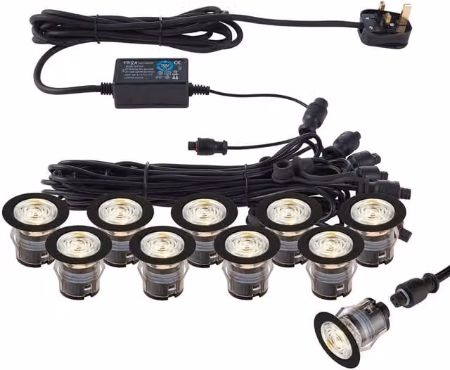 Loops 35mm Recessed Decking Guide Light Kit with 10 CCT LEDs in Silver Stainless Steel