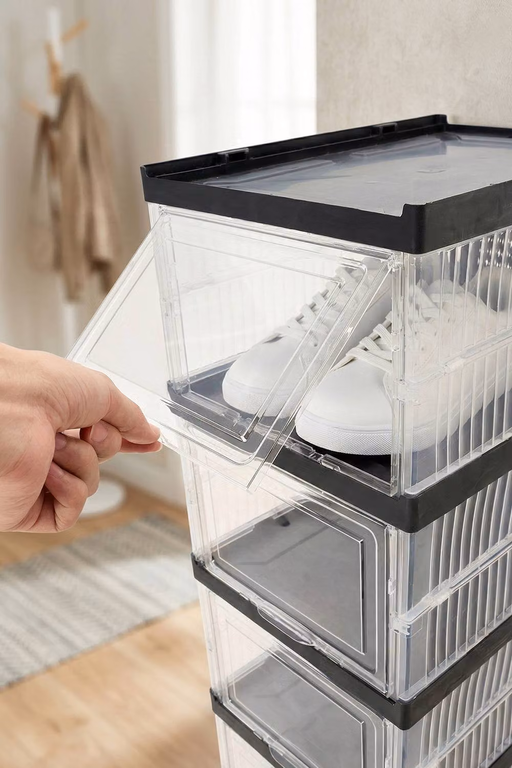 Living and Home 9-Tier Foldable Shoe Cabinet in Black with Tilting Compartments and Ventilation – 3