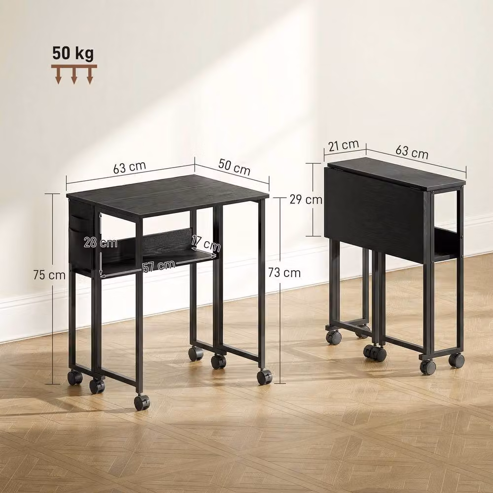 HOMCOM Black Foldable Drop Leaf Computer Desk with Castors – 3