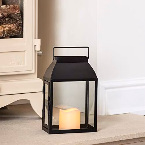 Lights4fun Devon Black Metal Battery Operated Waterproof Outdoor Garden Candle Lantern with Warm White LED, Height: 35 cm – 2