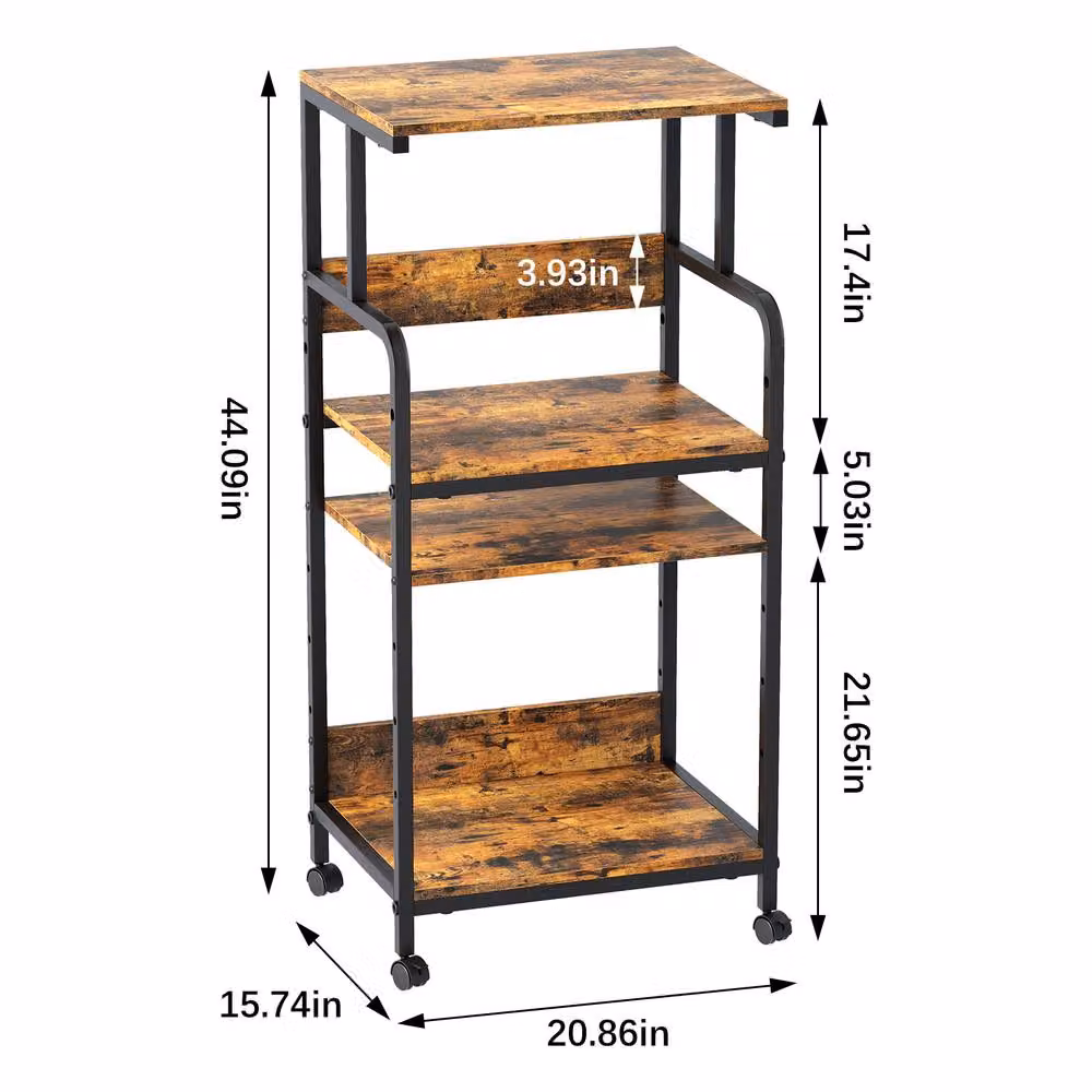 Huhote Large 4-Tier Printer Stand with Wheels and Adjustable Shelves in Brown, W: 40.0 cm, D: 40.0 cm, H: 113.0 cm – 2