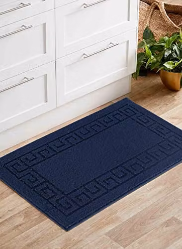Desire Rugs Ivy Greek Key Machine Washable Non-Slip Kitchen Floor Mat, Blue, W: 120 cm, D: 150 cm