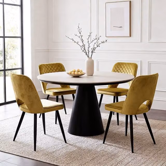 Pair of Shaftesbury Dining Chairs in Yellow Velvet Fabric