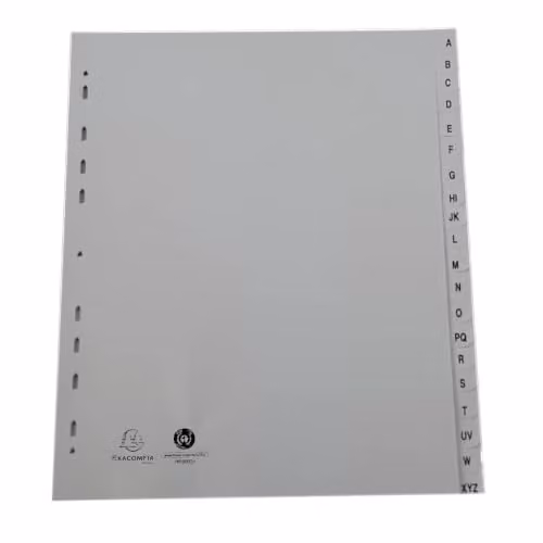 Exacompta Grey PP Printed Indices for A4+ Documents, 20 Pre-Punched Polypropylene Divider Parts (A-Z)