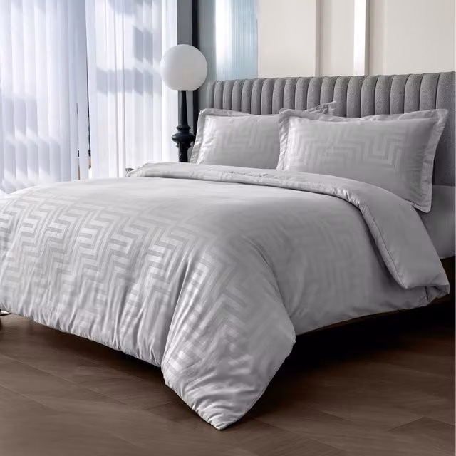 Velosso Grey Microfibre Geometric Patterned Duvet Cover, W: 200 cm x D: 200 cm
