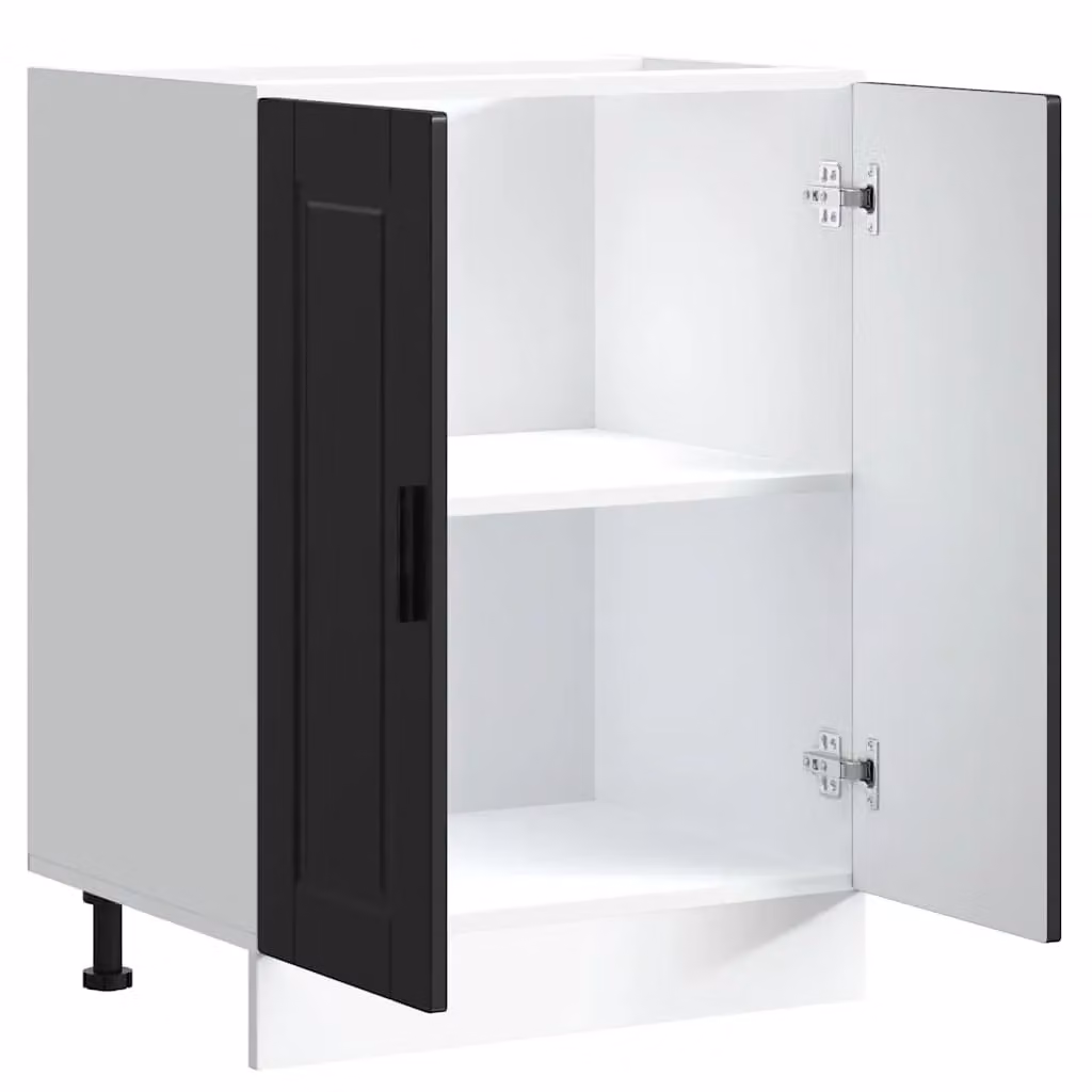 Berkfield Home Porto Black Matt MDF Freestanding Kitchen Base Cabinet with Hinged Doors and Internal Shelves – 3