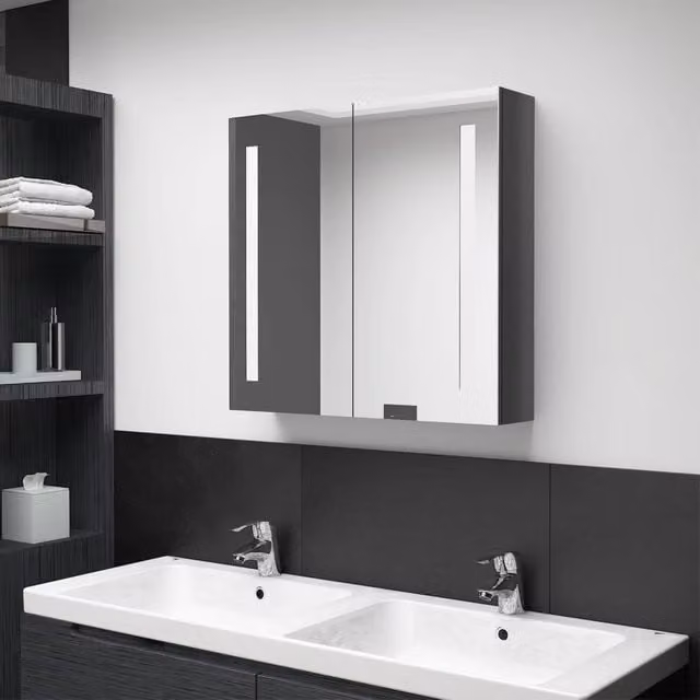 Berkfield Home LED Bathroom Mirror Cabinet in Glossy Grey, W/D/H: 62 x 14 x 60 cm – 1