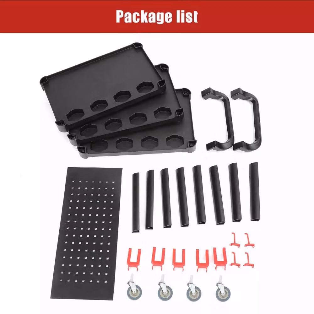 Dprodo 3 Tier Plastic Rolling Detailing Tool Cart, Black, W: 60 cm, D: 60 cm, H: 150 cm – 9