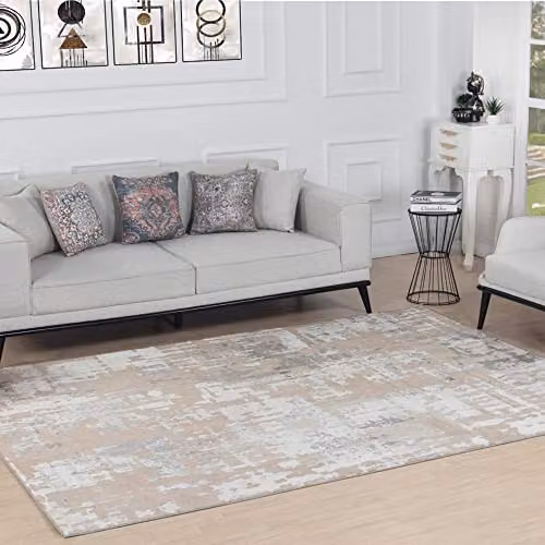 Livabliss Oujda Abstract Modern Rug in Beige and Grey, W/D/H: 80 x 150 cm – 1