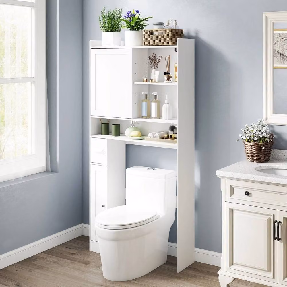 VOGREX White Sliding Door Over-Toilet Storage Cabinet with Internal Shelves – 2