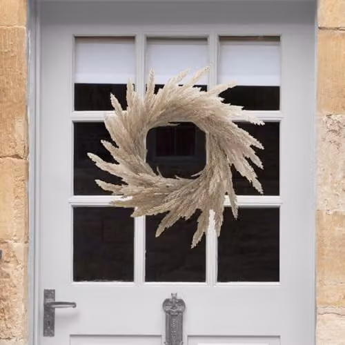 OHS Beige Artificial Floral Pampas Wreath for Summer and Spring Decor, Diameter: 55 cm – 3