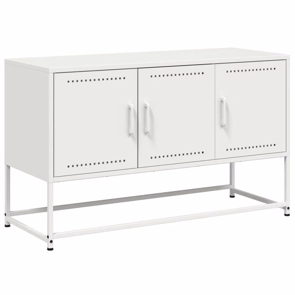 Berkfield Home Modern White Steel TV Cabinet W: 100.5 cm, D: 39 cm, H: 60.5 cm – 3