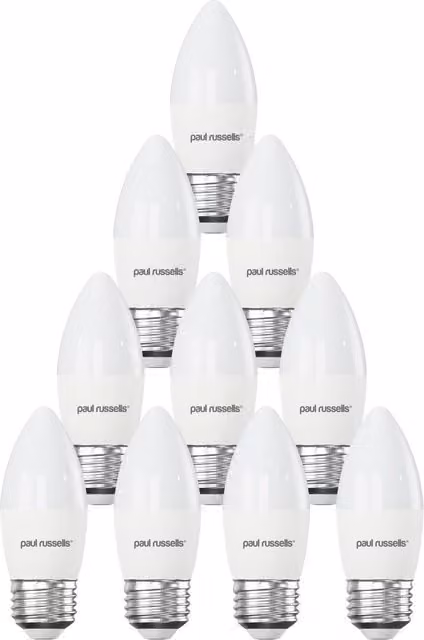 Paul Russells 25W LED Candle Bulb, E27, Cool White, Pack of 10