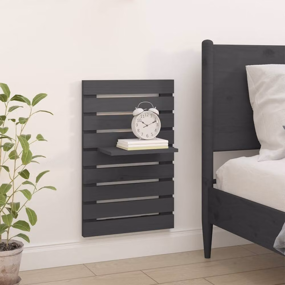 Berkfield Home Set of 2 Wall-mounted Grey Rustic Solid Pine Bedside Shelves – 3