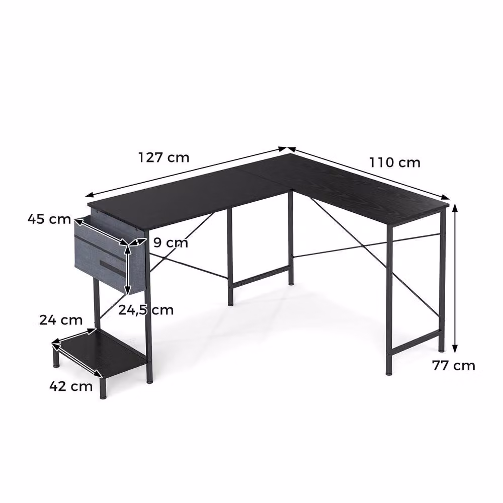 Gymax L-Shaped Reversible Corner Executive Computer Desk with CPU Stand in Black – 2