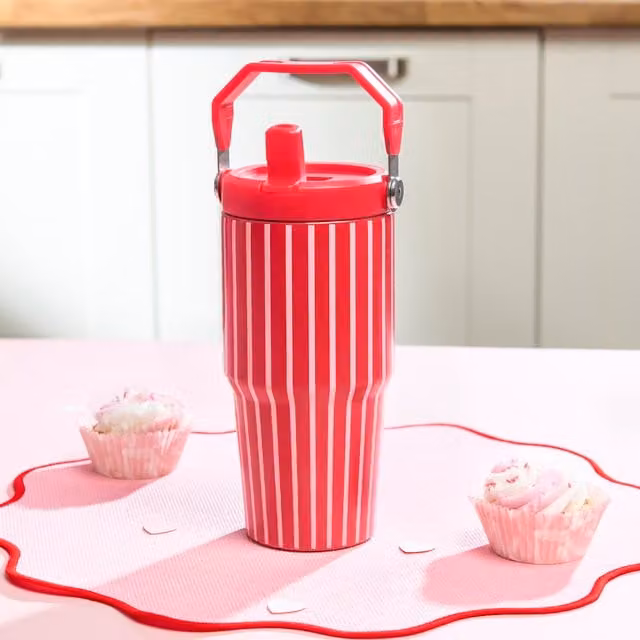 Nitro Red Striped Tumbler with Handle