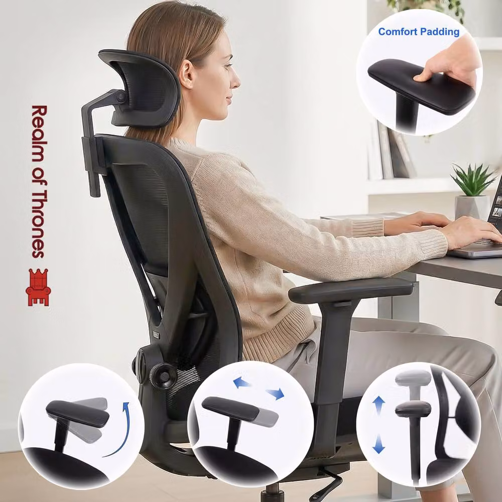 Realm of Thrones Ergonomic Mesh Swivel Office Chair with Headrest and 3D Armrests in Black – 5