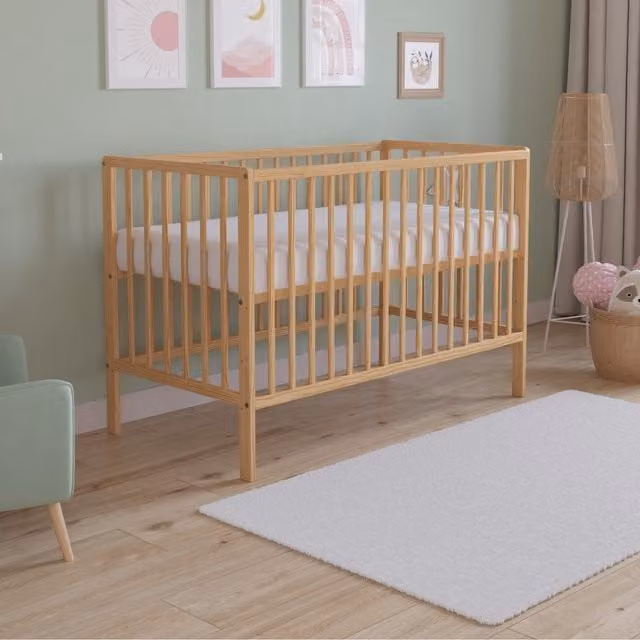 Love For Sleep Asher Cot Bed with Foam Mattress, Brown Solid Wood, W/D/H: 120 x 60 x 60 cm