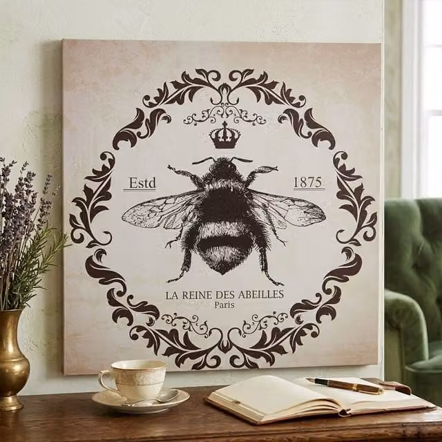 Orsina Queen Bee Typography Wall Plaque with Crown and Bee Motif in Brown and Black