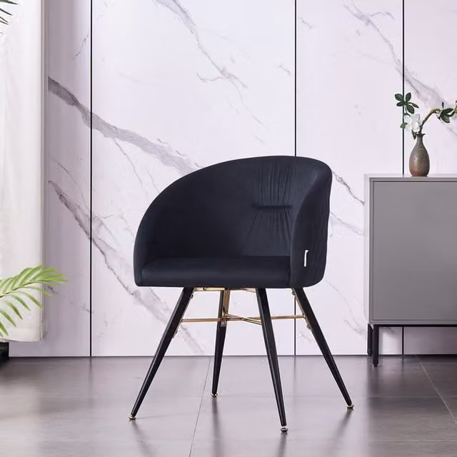 Vittorio LUX Set of 4 Midnight Black Velvet Upholstered Dining Chairs with Metal Frame