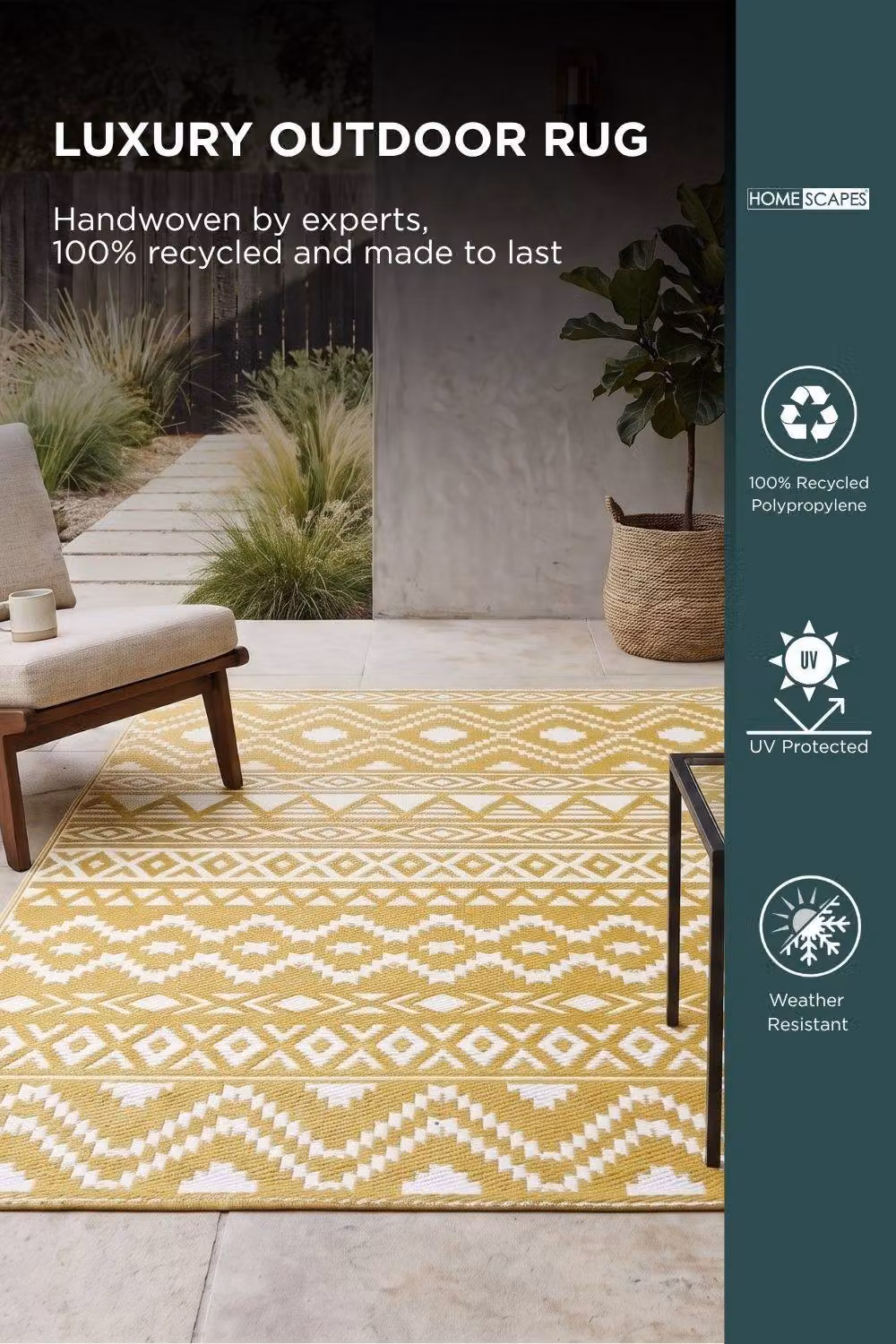 Homescapes Anna Aztec Luxury Outdoor Rug in Yellow and White, W/D: 240 x 300 cm – 2