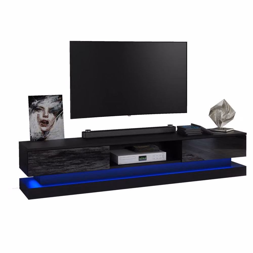 Mex Furniture LTD Bloom TV Unit in Black with Glossy Doors and LED Lights, W: 180 cm, H: 36 cm, D: 35 cm – 3