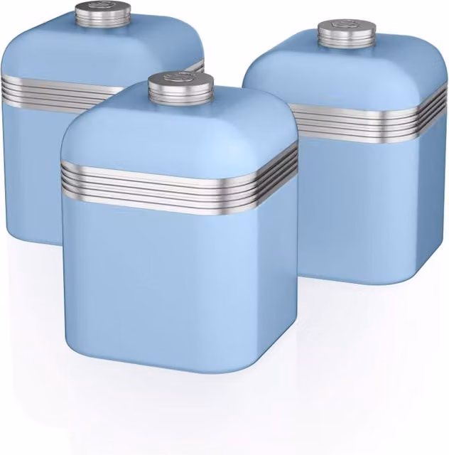 Swan Set of 3 Airtight and Leakproof Metal Canisters in Blue