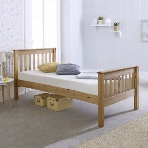 MissionTM Somerset Pine Bed Frame in Brown, Solid Waxed Wood with Rustic Slatted Design, W/D/H: 120 x 200 cm