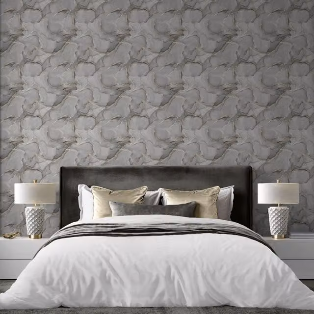 Muriva Elysian Marble Abstract Wallpaper in Black and Grey