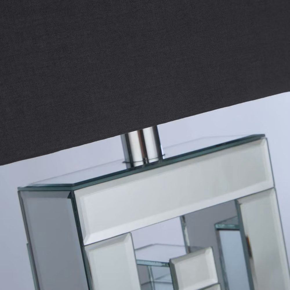 Lighting Collection Mirror Table Lamp with Grey Fabric Shade in Silver and Chrome – 3