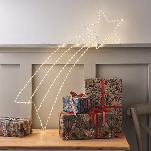 Lights4fun Shooting Star Micro LED Window Light Hanging Decoration with 184 Warm White LEDs, White Metal – 2