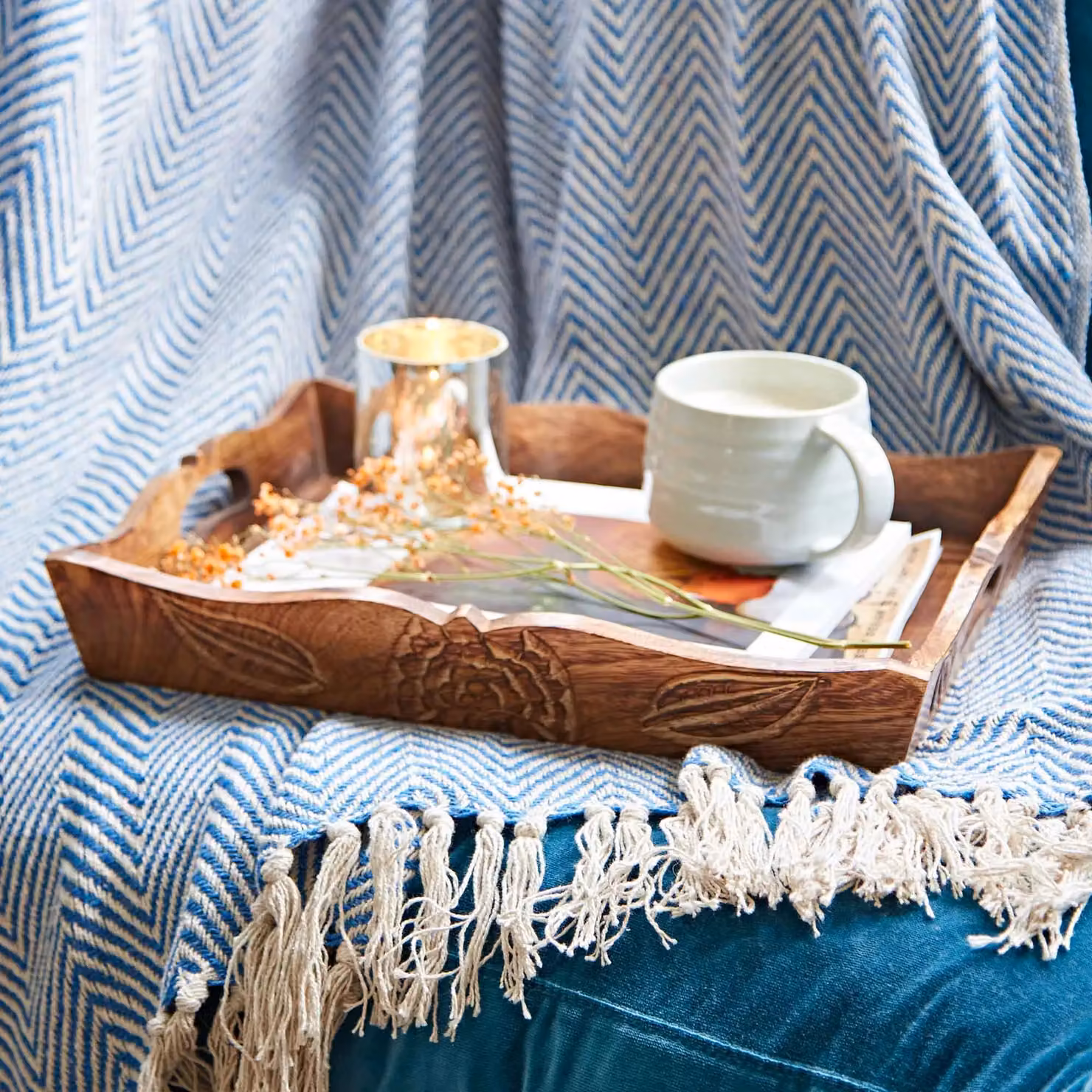 Paper High Natural Mango Wood Rectangular Tea Tray, Brown, W/D/H: 38 x 30 x 6 cm – 2